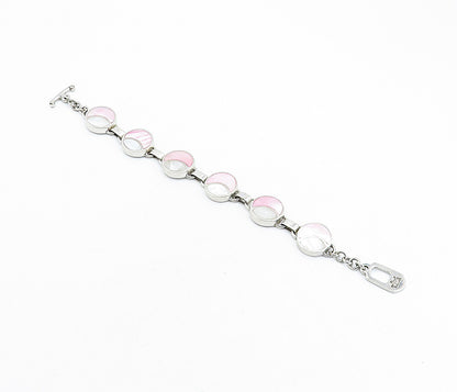 SOUL TOWER 925 Silver  Vintage Inlaid Mother Of Pearl Chain Bracelet  BT1505