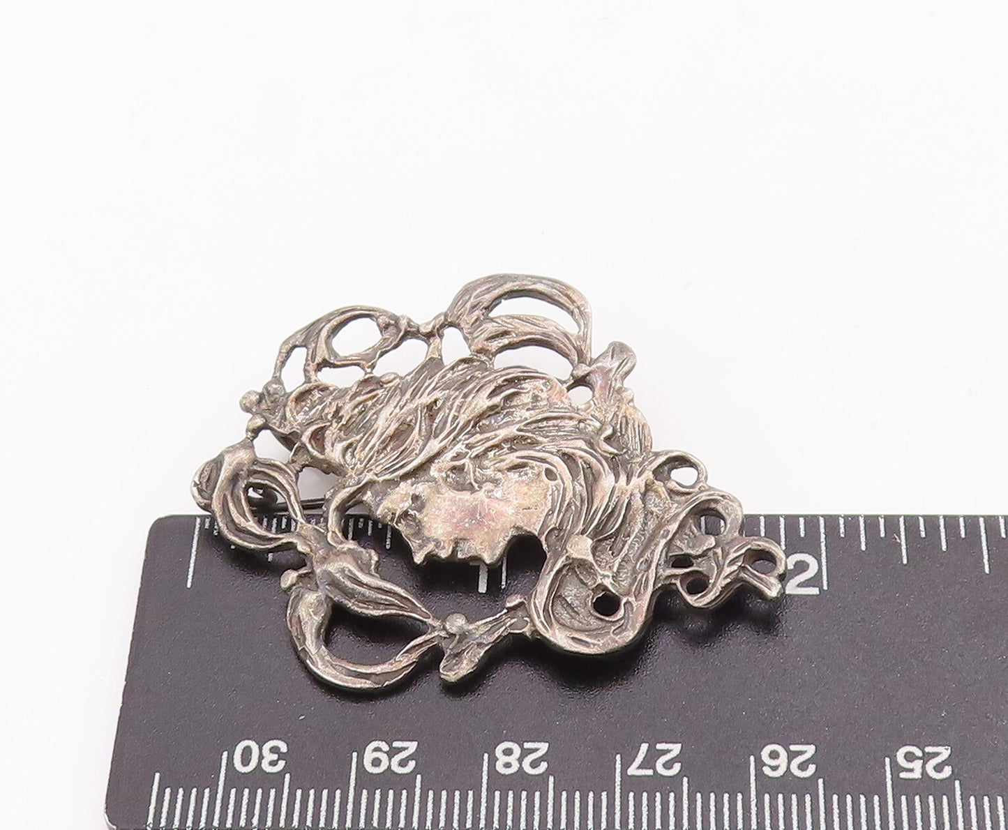 925 Sterling Silver Vintage Brooch Pin Girl Face With Flying Hair  BP11110