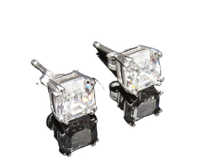 925 Sterling Silver Vintage Dainty Square Cubic Zirconia Stud Earrings EG11989