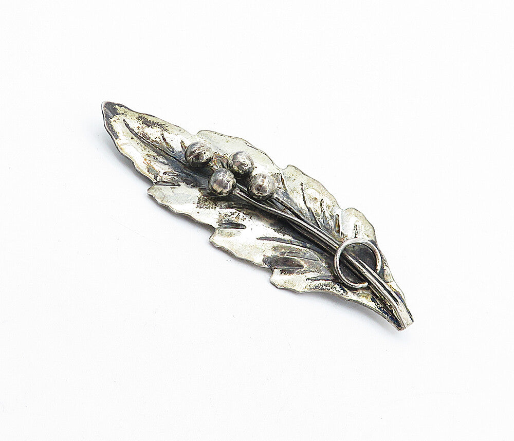 MEXICO 925 Sterling Silver  Vintage Oxidized Single Leaf Brooch Pin  BP1671