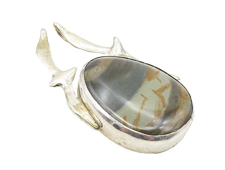 DESIGNER 925 Sterling Silver  Vintage Agate Flying Birds Shiny Pendant  PT6665