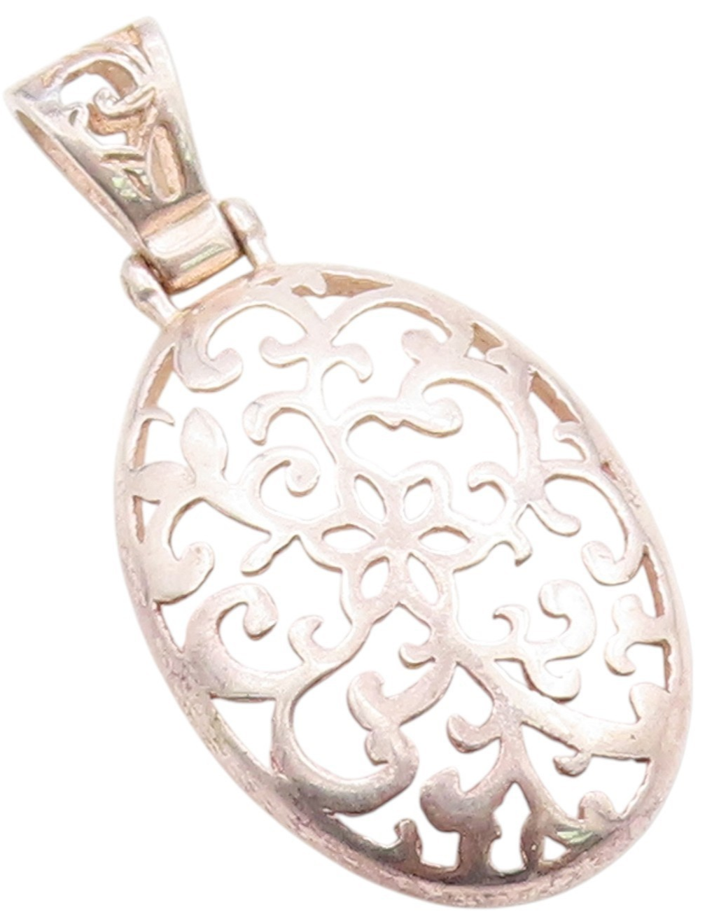 925 Sterling Silver Vintage Pendant Oval Open Work Swirly Floral Cut Out PT24820