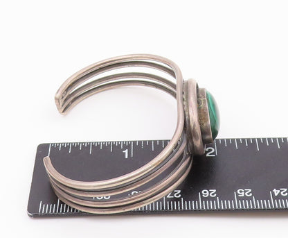 925 Sterling Silver  Vintage Cabochon Malachite Split Cuff Bracelet  BT9205