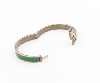 925 Sterling Silver Vintage Bracelet GUCCI Classic Green Enamel Bangle  BT12012