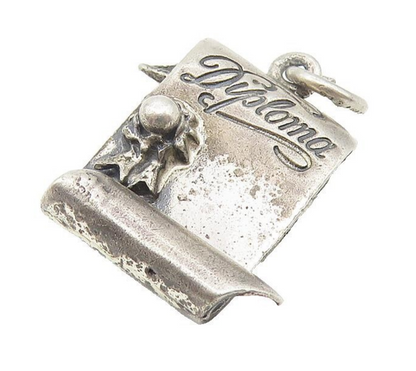 925 Sterling Silver  Vintage Oxidized Graduate's Diploma Drop Pendant  PT8934