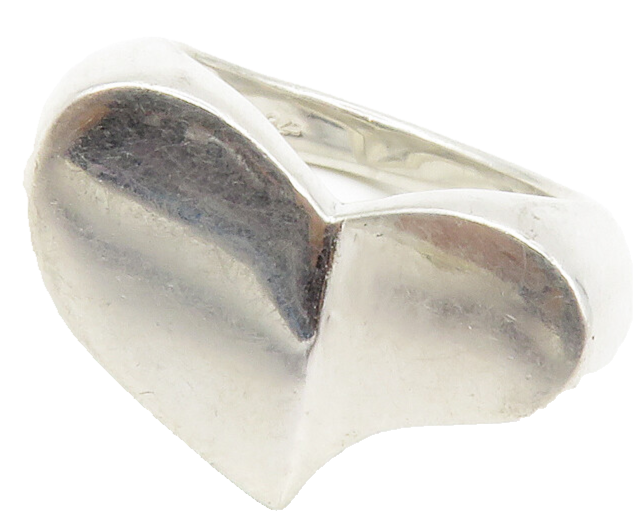 925 Sterling Silver  Vintage Shiny Love Heart Cocktail Ring Sz 10  RG14046