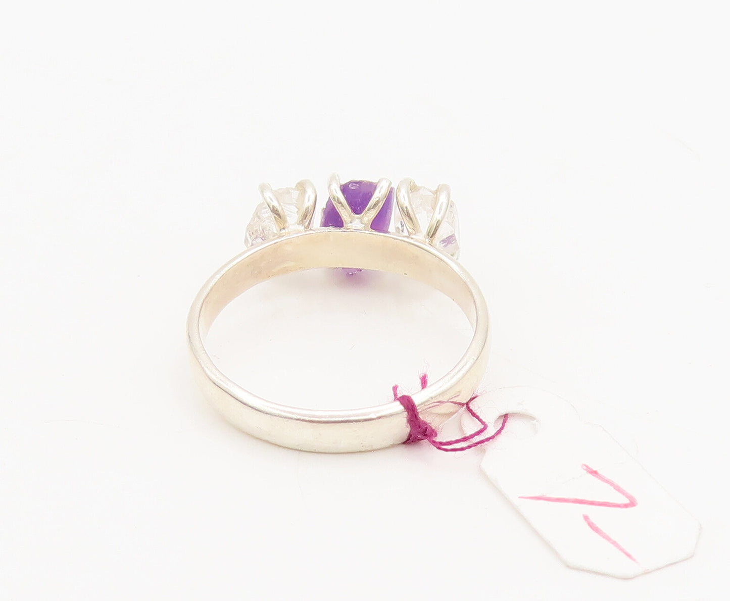 925 Silver  Vintage Three Stone Purple & White Rough Quartz Ring Sz 9  RG26968