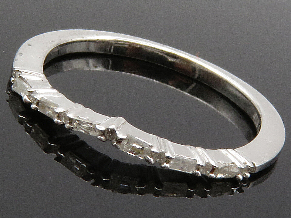 925 Sterling Silver  Genuine Diamonds Shiny Thin Band Ring Sz 6  RG12509