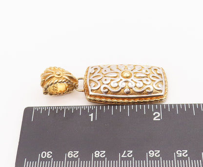 925 Sterling Silver Vintage Pendant Gold Plated Rectangle Swirly Carved  PT22546