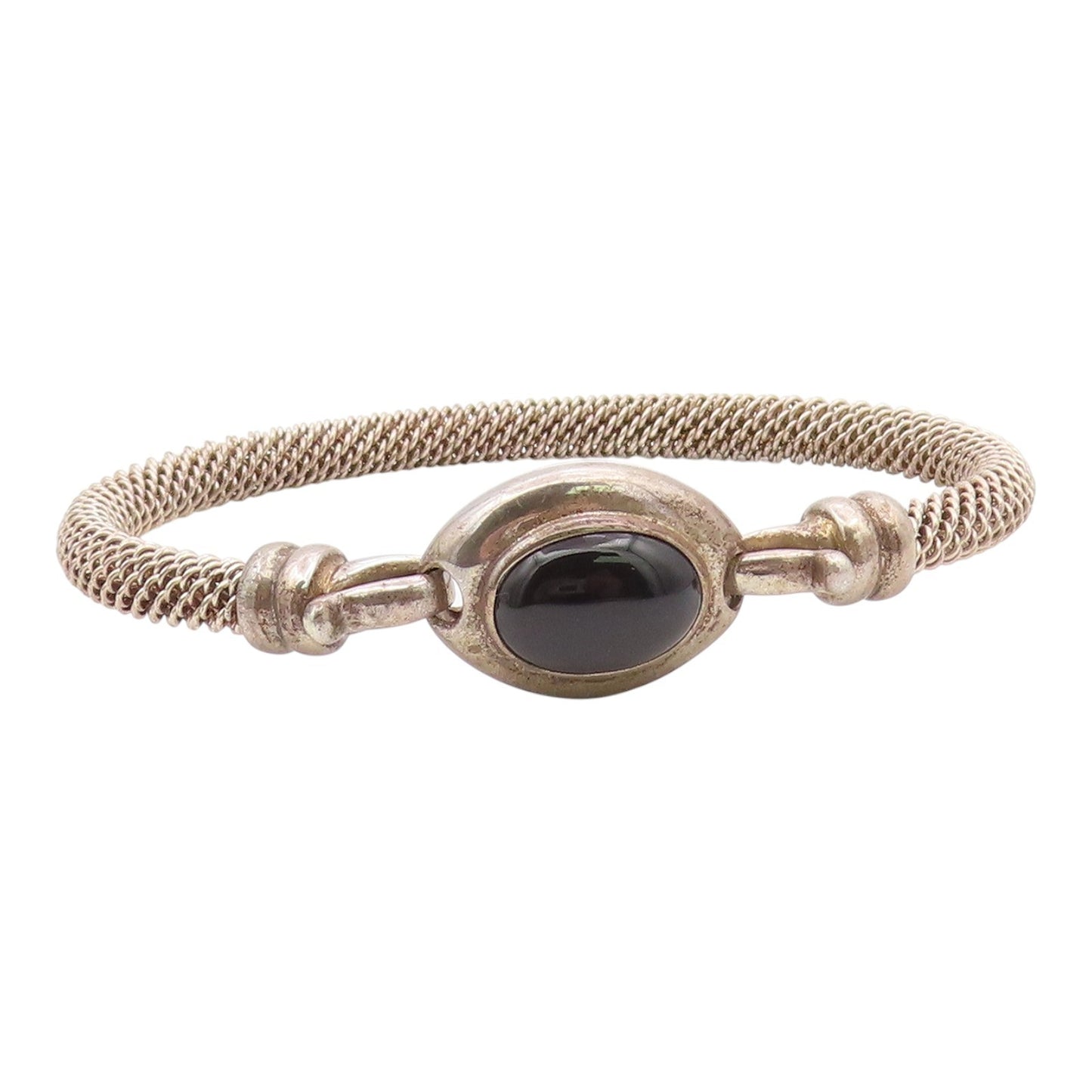 ESPO SIG 925 Silver  Vintage Cabochon Cut Black Onyx Bangle Bracelet  BT8185