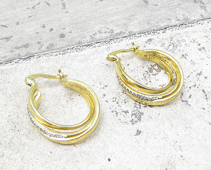 Gold Over 925 Sterling Silver .10ctw Genuine Diamonds Hoop Earrings EG1323
