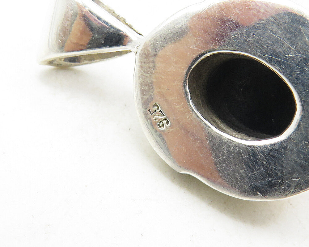925 Sterling Silver  Vintage Cabochon Cut Amber Shiny Oval Pendant  PT7700