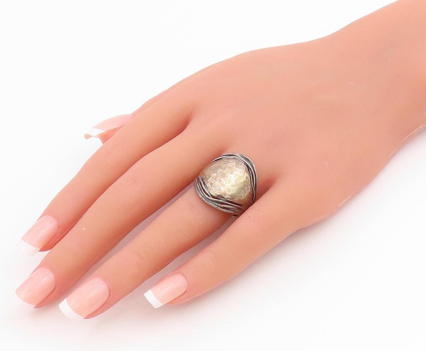 925 Sterling Silver Vintage Ring OR PAZ ISRAEL Modernist Wide Band Sz 9 RG34805