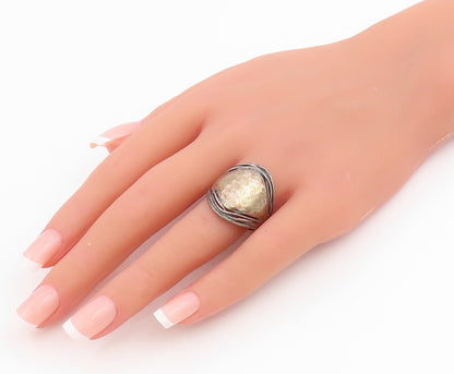 925 Sterling Silver Vintage Ring OR PAZ ISRAEL Modernist Wide Band Sz 9 RG34805