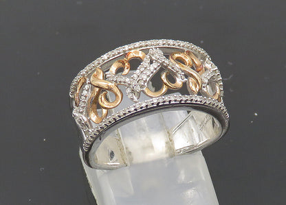 925 Silver  Vintage Shiny Genuine Diamonds Love Hearts Band Ring Sz 7  RG20863
