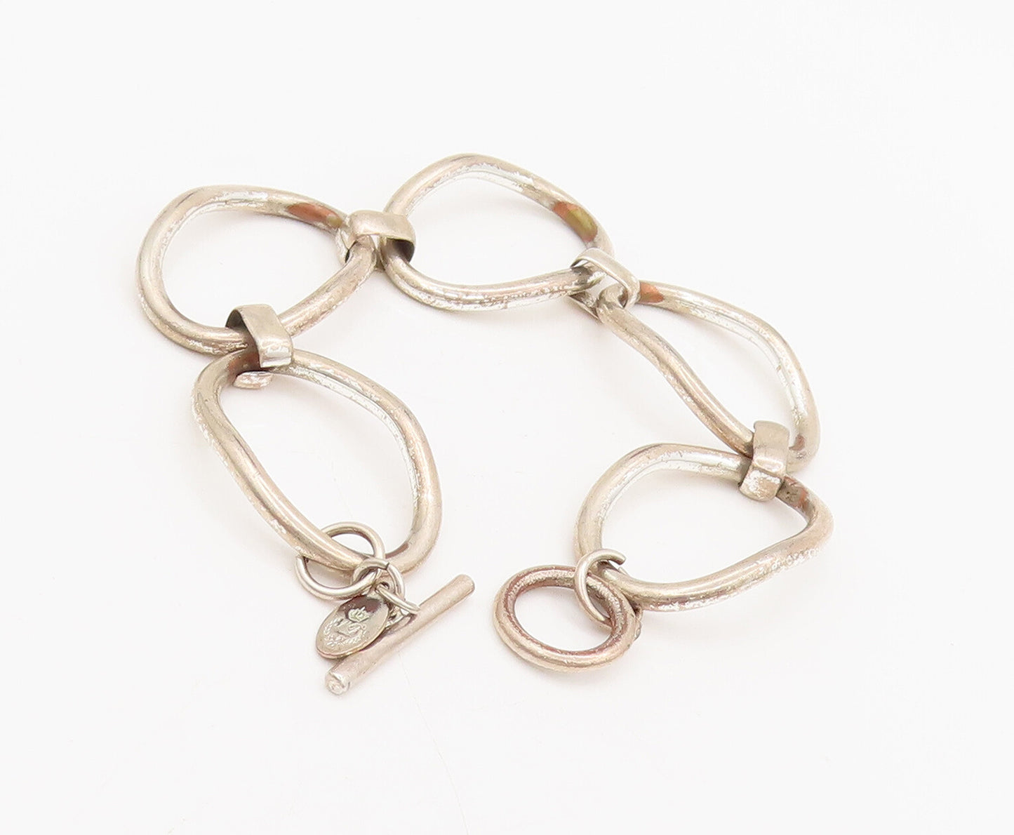 925 Sterling Silver  Vintage Minimalist Modernist Loop Link Bracelet  BT9979