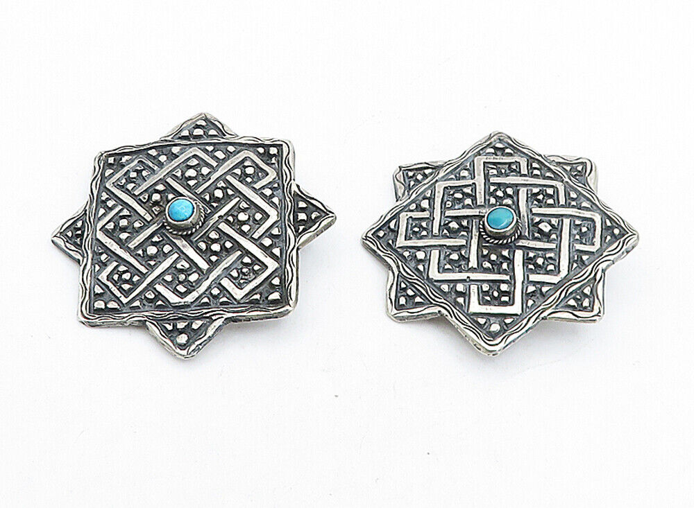 SOUTHWESTERN 925 Silver  Vintage Turquoise Oxidized Non Pierce Earrings EG2377