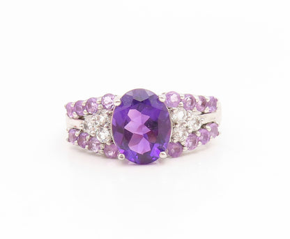 925 Sterling Silver Vintage Ring Oval Cut Amethyst Statement Band  Sz 8  RG35081