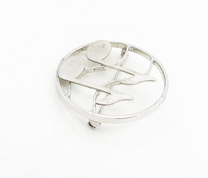 BEAU 925 Sterling Silver  Vintage Music Notes Round Open Brooch Pin  BP3197