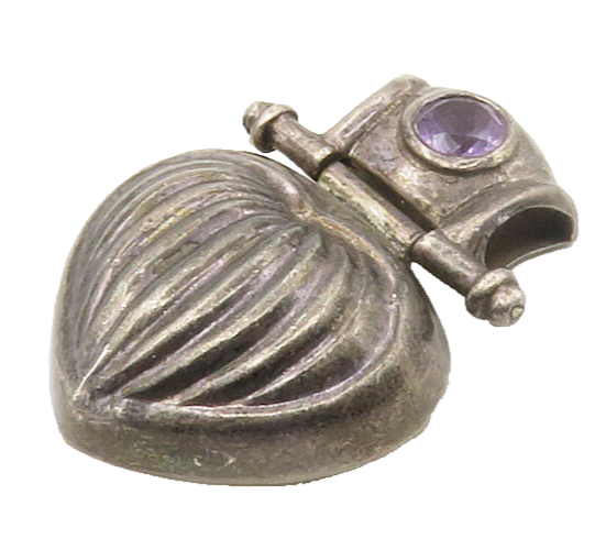 925 Sterling Silver  Vintage Amethyst Fluted Hinge Love Heart Pendant  PT13530