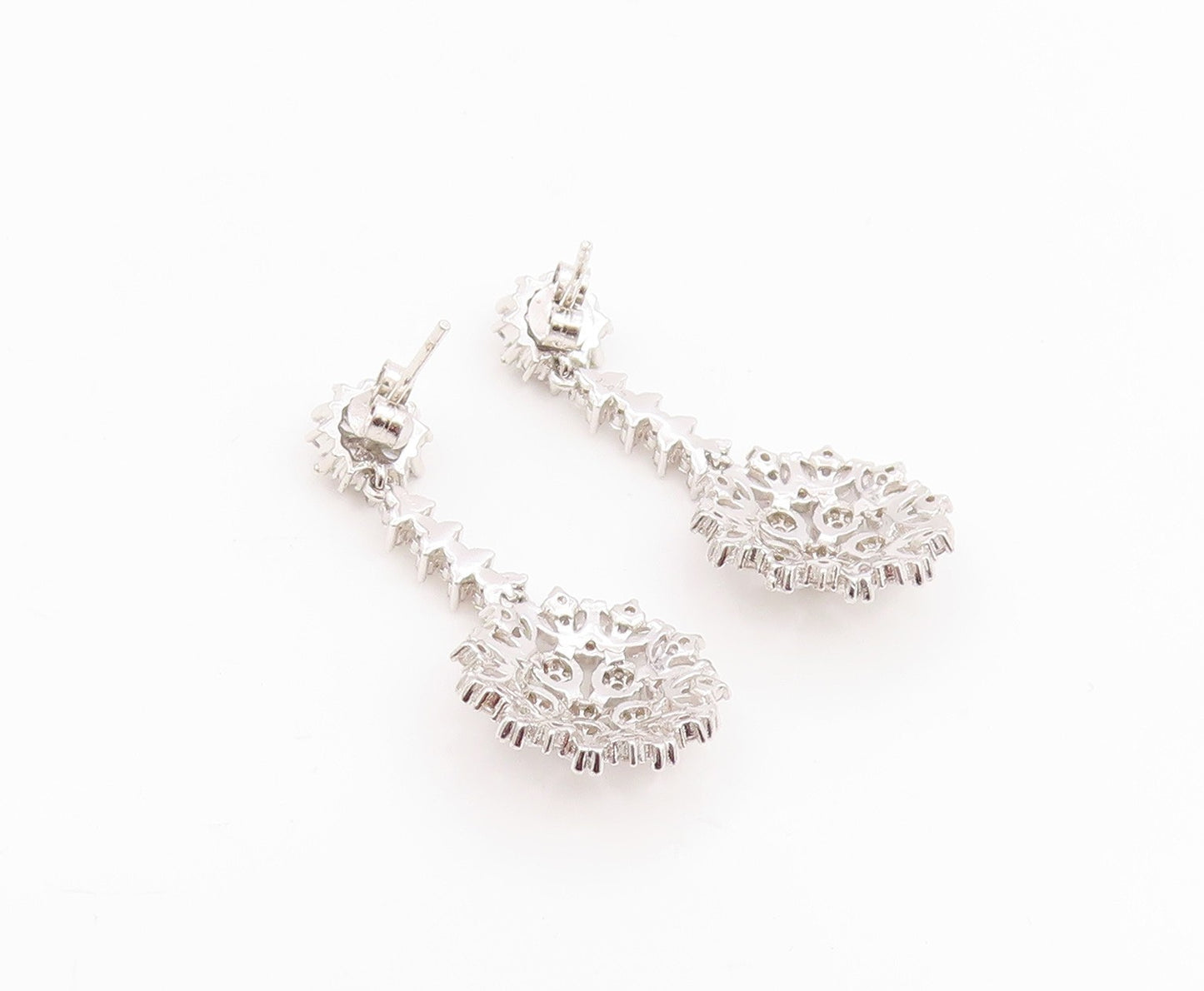 925 Sterling Silver Vintage Earrings Multi Shape CZ Elegant Floral Drop  EG14218