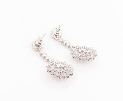 925 Sterling Silver Vintage Earrings Multi Shape CZ Elegant Floral Drop  EG14218