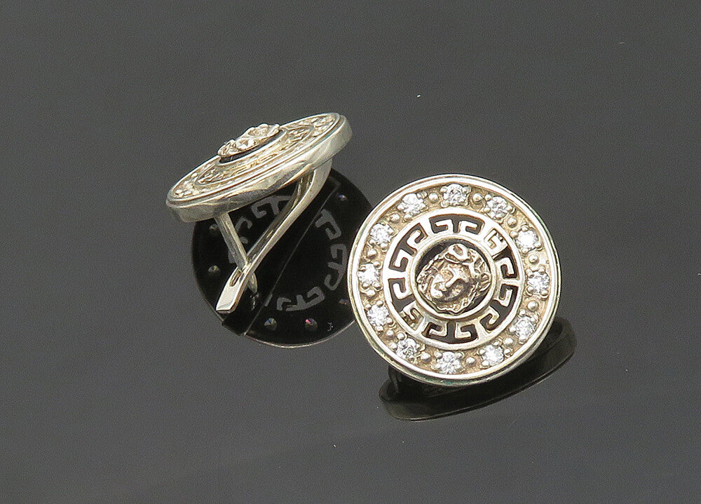 EUROPEAN 925 Silver  Vintage Cubic Zirconia Greek Key Drop Earrings  EG9938