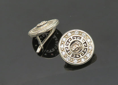 EUROPEAN 925 Silver  Vintage Cubic Zirconia Greek Key Drop Earrings  EG9938