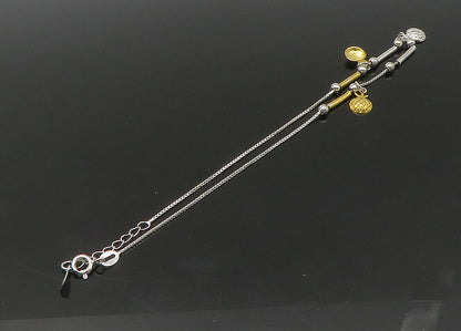 925 Sterling Silver  Vintage Shiny Two Tone Charmed Chain Bracelet  BT8750