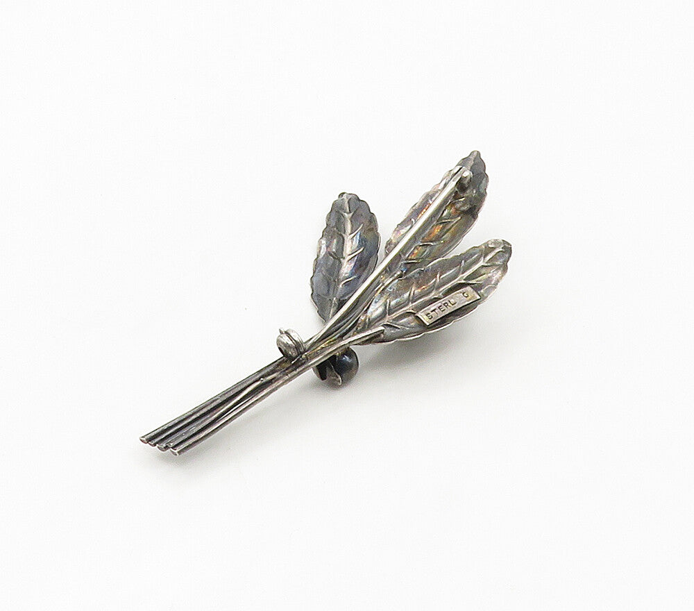 925 Sterling Silver  Vintage Dark Tone Rose Flowers Brooch Pin  BP6153
