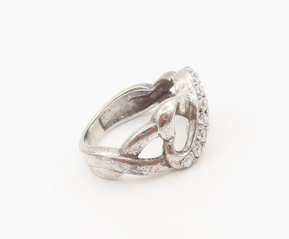 925 Sterling Silver Vintage Swirly Cutout Infinity Heart Ring Sz 5.5 RG27161