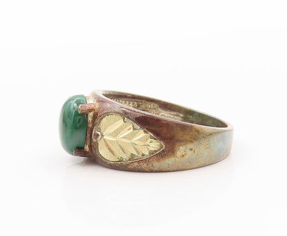 12k Gold 925 Sterling Silver Vintage Ring Oval Malachite Flowers  Sz 9  RG31915