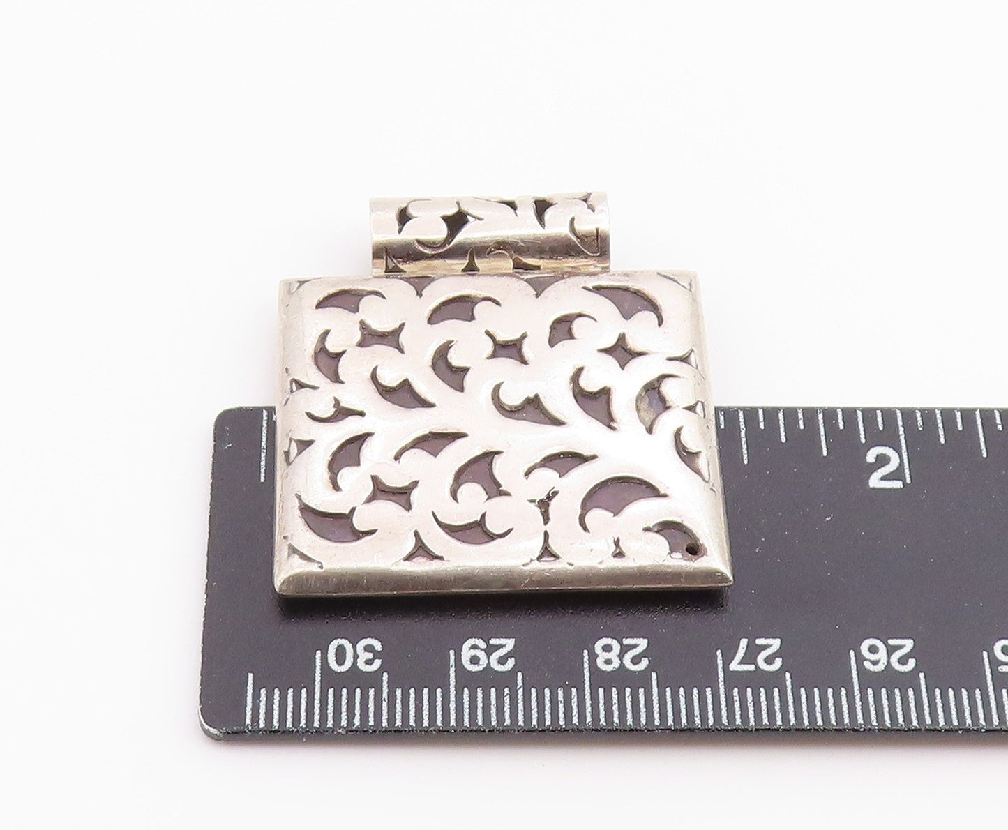 925 Sterling Silver Vintage Pendant Classic Scrollwork Geometric Square  PT26513