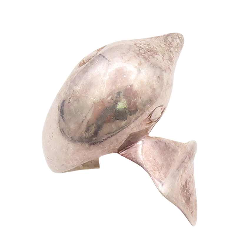 925 Sterling Silver Vintage Ring Solid Puffed Cutout Dolphin  Sz 6.5  RG28704