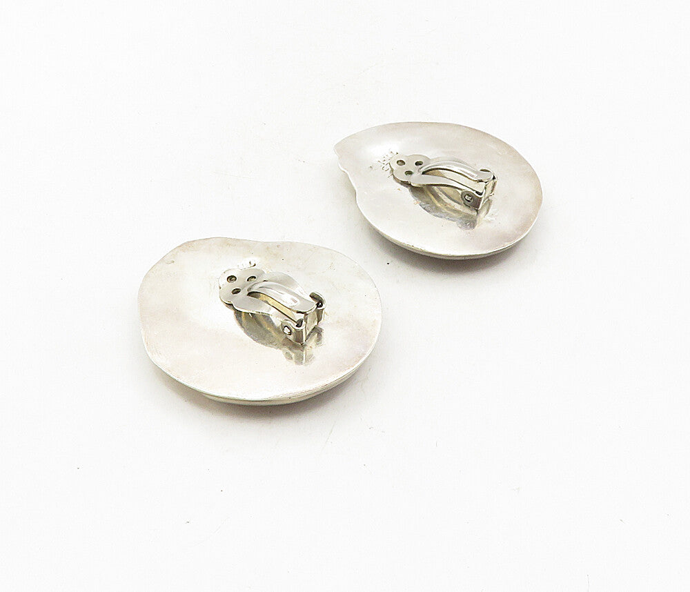MEXICO 925 Silver  Vintage Black Onyx Modernist Non Pierce Earrings  EG4794