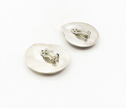 MEXICO 925 Silver  Vintage Black Onyx Modernist Non Pierce Earrings  EG4794