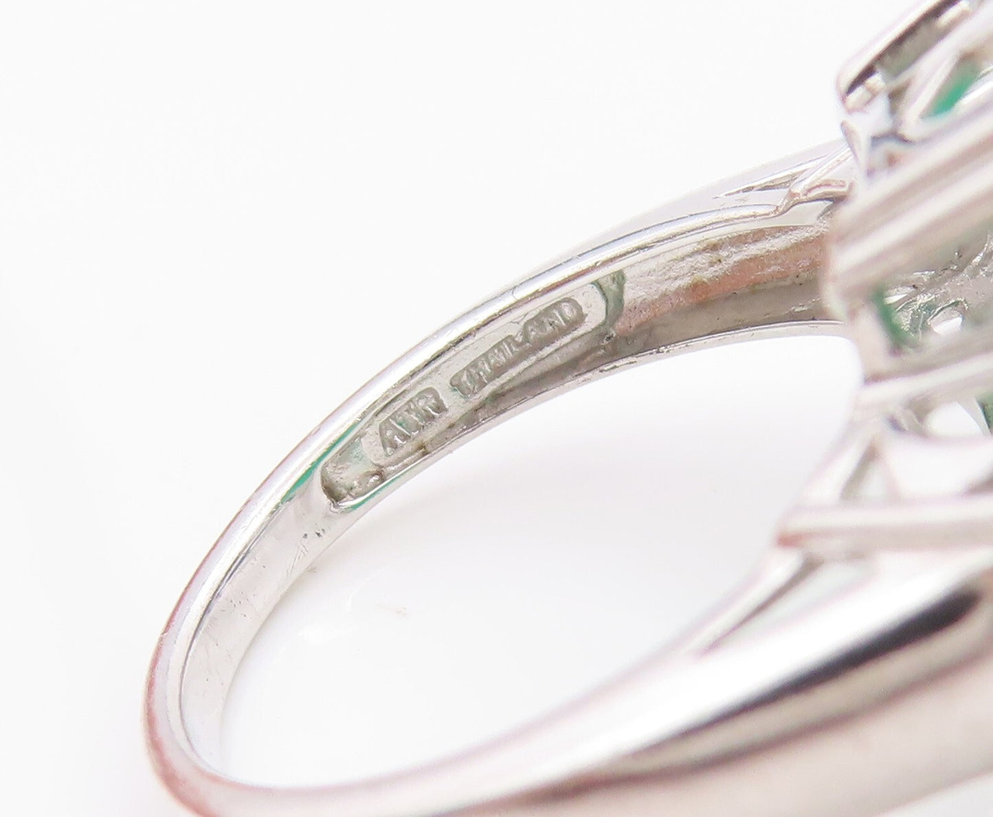 925 Sterling Silver Vintage Ring Rectangle Gemstone & CZ Inlay  Sz 7  RG31830