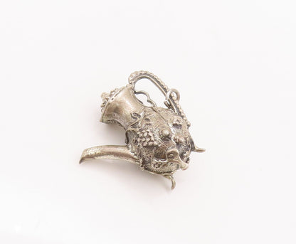 925 Sterling Silver Vintage Pendant Solid Swirly Floral Carved Water Jug PT22775