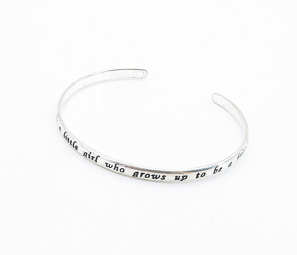 925 Sterling Silver  Vintage Stamped Daughter Quote Cuff Bracelet  BT2840