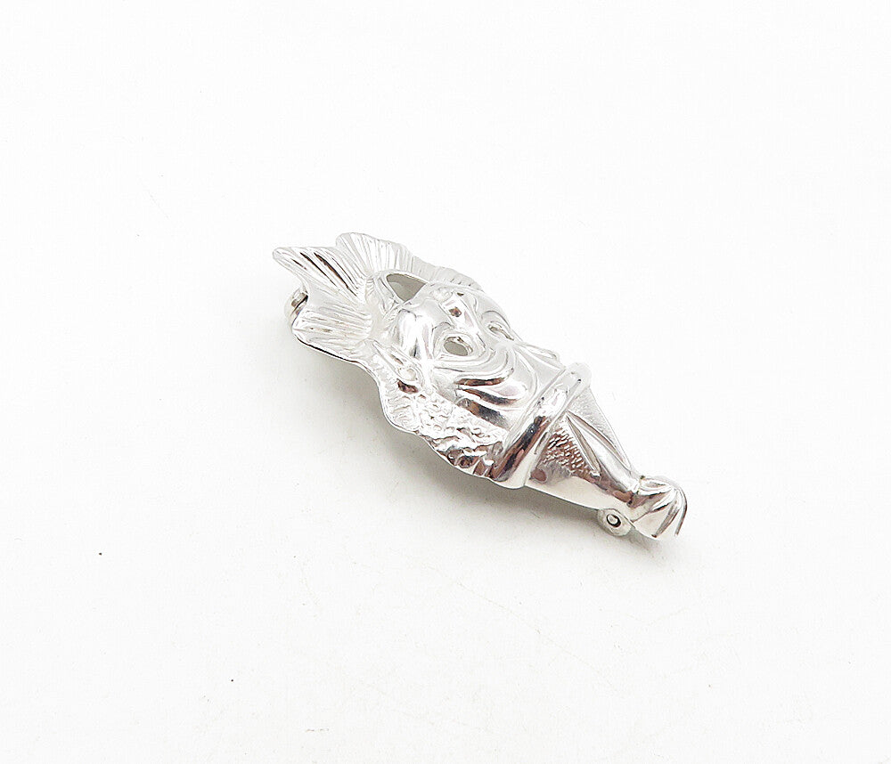 BEAU 925 Sterling Silver  Vintage Shiny Clown Face Motif Brooch Pin  BP3413