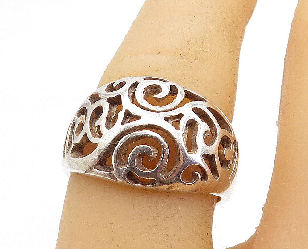 925 Sterling Silver  Vintage Swirl Cutout Design Dome Band Ring Sz 7  RG6254