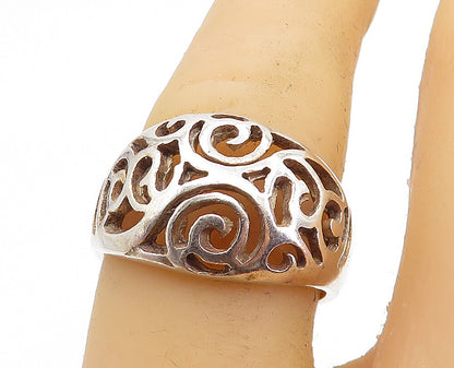 925 Sterling Silver  Vintage Swirl Cutout Design Dome Band Ring Sz 7  RG6254