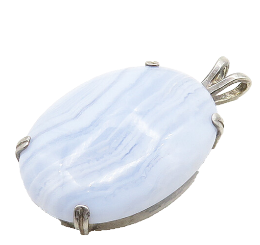 925 Sterling Silver  Vintage Cabochon Cut Blue Agate Oval Pendant  PT15429