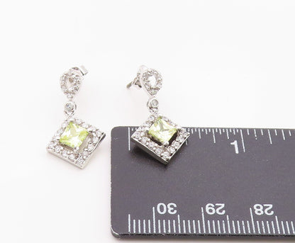 925 Sterling Silver Vintage Earrings Peridot & Halo CZ Geometric Drop  EG14366