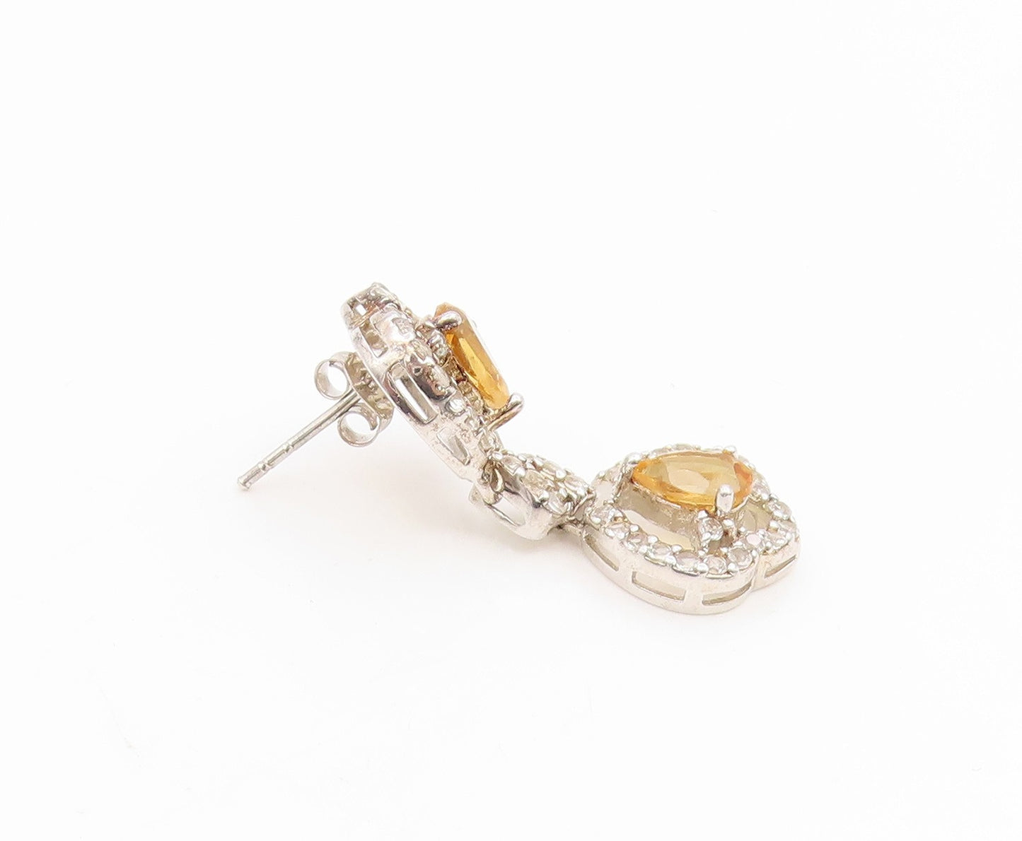 925 Sterling Silver Vintage Earrings Citrine & Halo Topaz Elegant Dangle EG14163