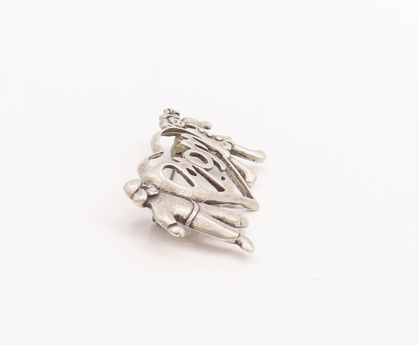925 Sterling Silver Vintage Brooch Pin Cutout Children Love Heart Mom  BP11092