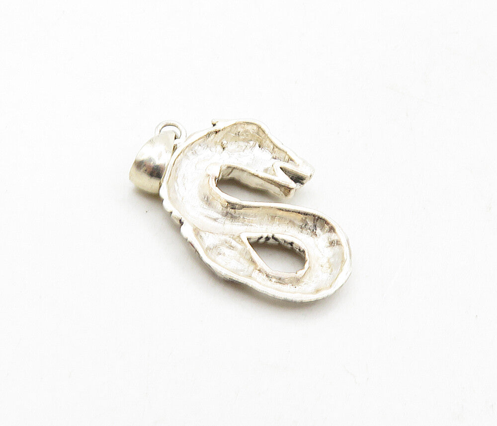 925 Sterling Silver  Vintage Shiny Etched Dragon Motif Drop Pendant  PT6883