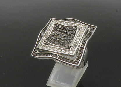 925 Silver  Vintage Cubic Zirconia & Black Spinel Cocktail Ring Sz 9  RG22746
