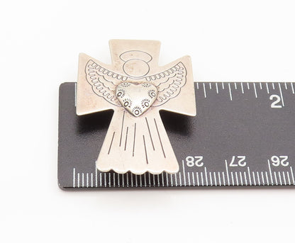 CAROLYN POLLLACK 925 Silver  Vintage Flying Angle Cross Brooch Pin  BP10381