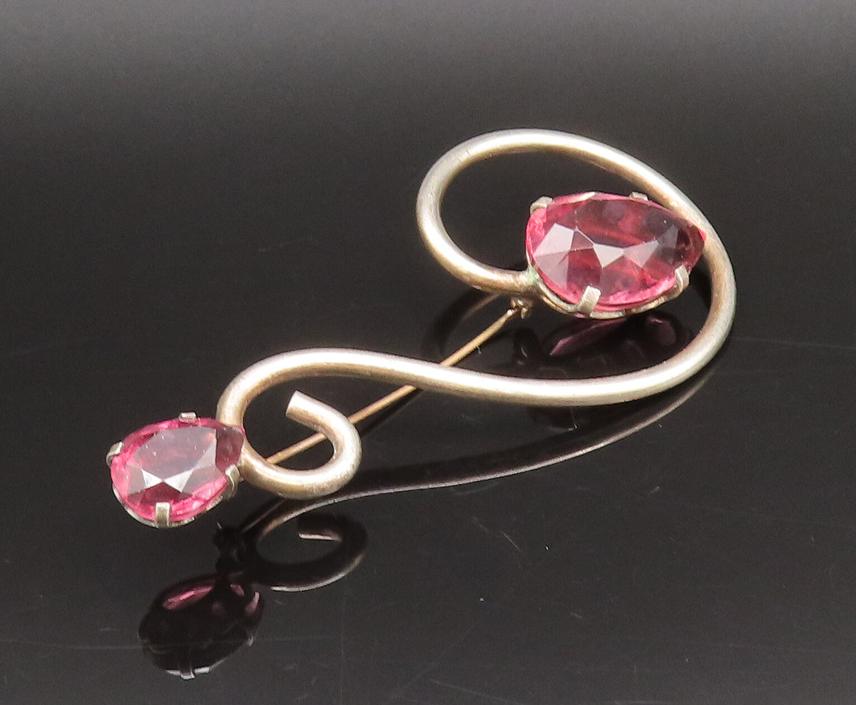 925 Silver  Vintage Pear Shaped Tourmaline Spiral Swirl Brooch Pin  BP10069